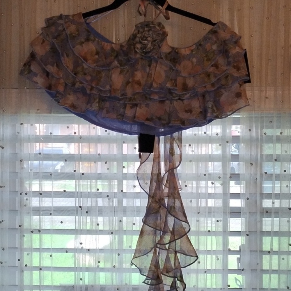 JLUXLABEL Light Blue Sheer Ruffled Halter Top, Size: S, NWT